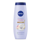 NIVEA White Peach and Jasmine bottle shown for nourishing cleanse.