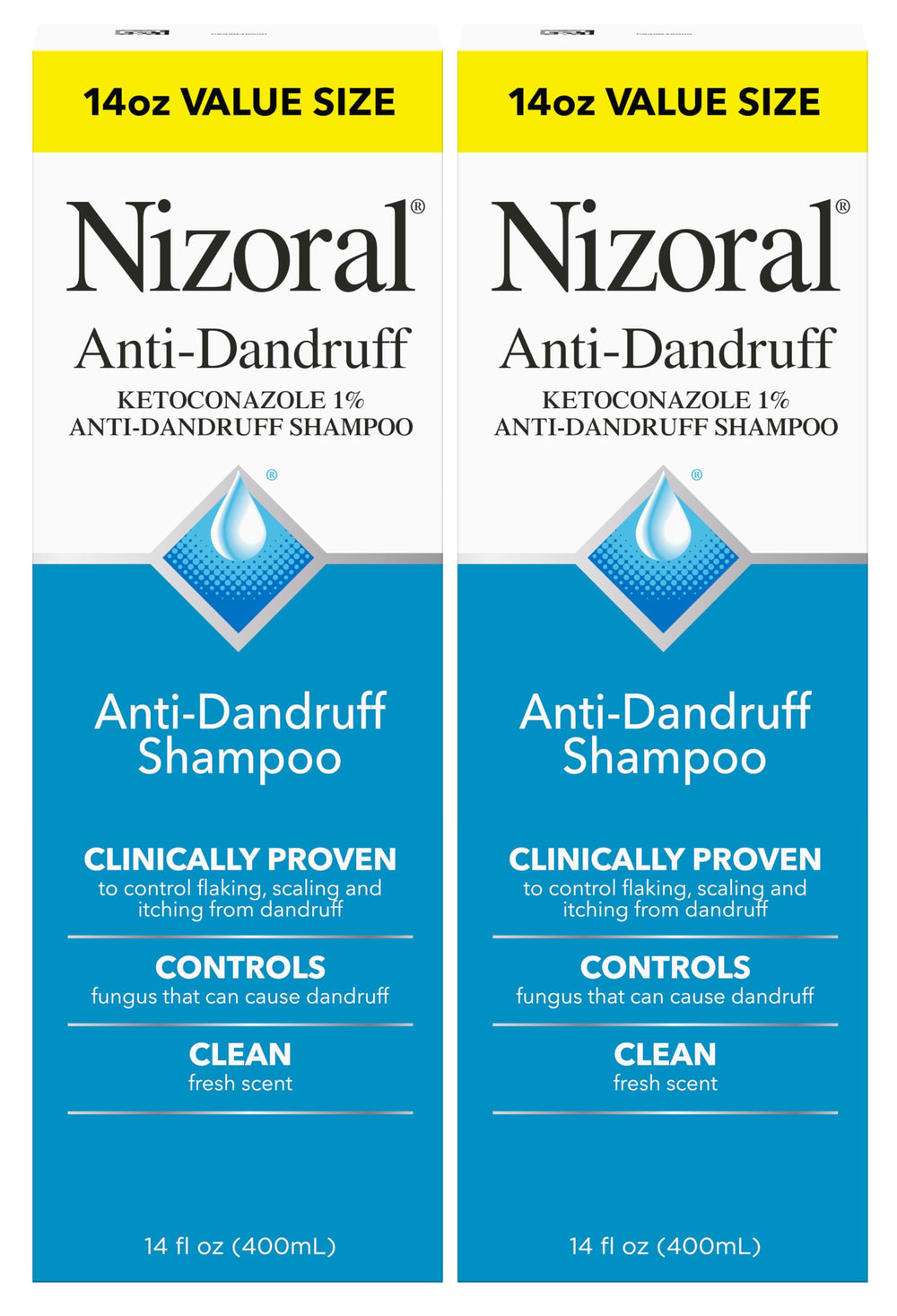 Nizoral anti-dandruff shampoo pour showing fresh formula for scalp relief