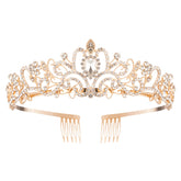 Nljihkure Gold Crystal Crown front view with sparkling rhinestones for special occasions.