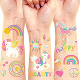 NO RAGRETS unicorn tattoos four sheets with large designs for kids' parties.