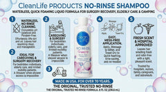 No-Rinse CleanLife Shampoo massaged into hair to create a lather.