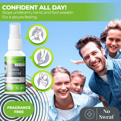 Rociado de No Sweat Max Strength Spray ofrece sequedad y frescura inmediatas.