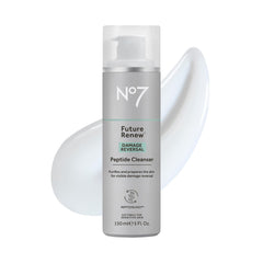 No7 Future Renew peptide cleanser bottle shown for gentle cleansing and skin preparation.