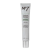 No7 Future Renew serum bottle shown, fast-absorbing formula for daily radiance.