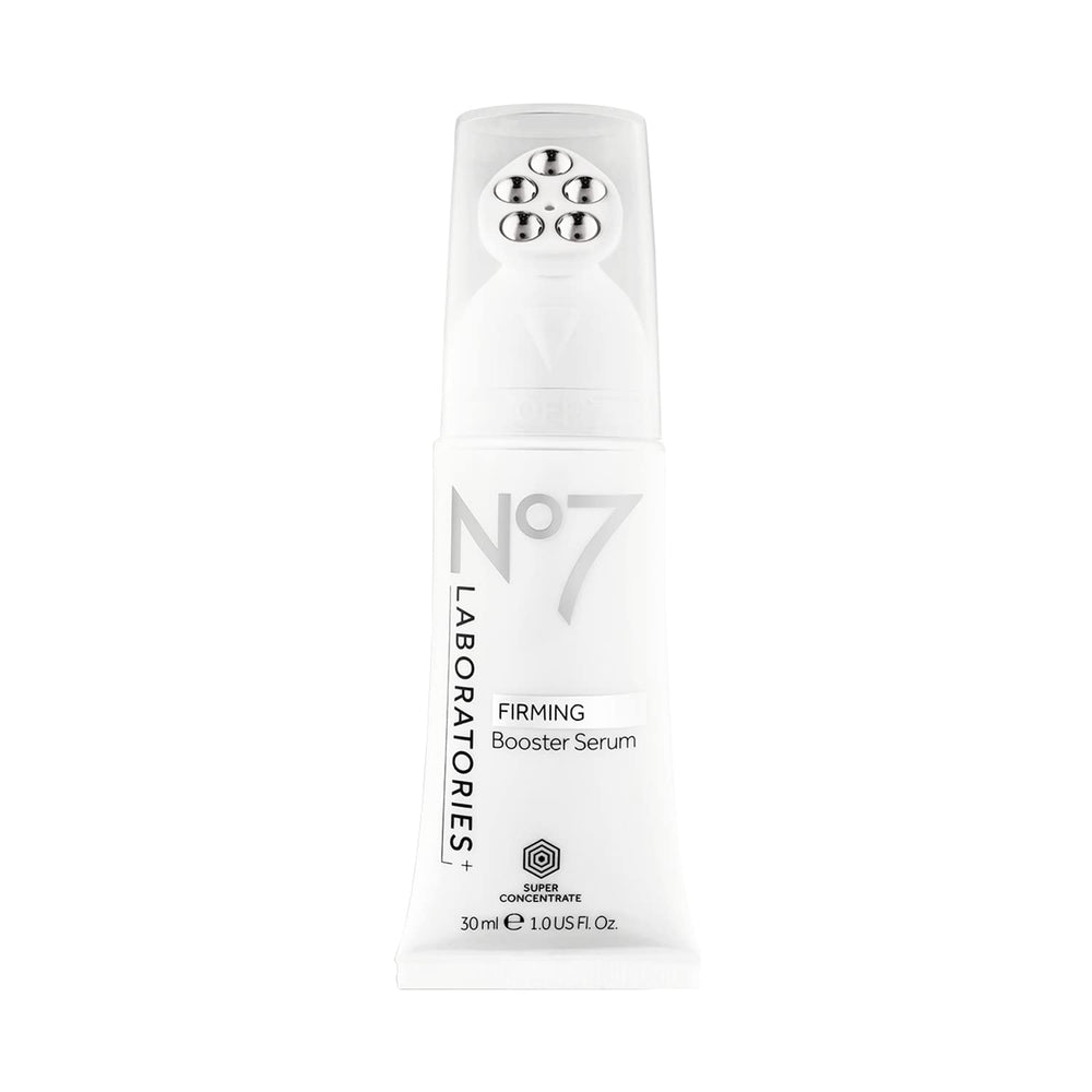 No7 Laboratories Firming Booster bottle close-up showing hydrating serum texture for daily use