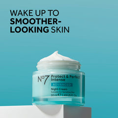 No7 Protect & Perfect Intense Advanced Night Cream bottle side shows sleek design.