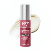 No7 Restore & Renew serum bottle showing packaging for anti-aging care.