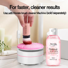 Norate makeup brush cleaner soaking brushes and sponges for thorough refresh.
