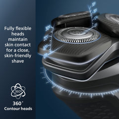Norelco 5400 shaver side angle reveals ergonomic grip for steady shaving.