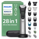 Norelco All-in-One 9000 Series with attachments for beard, hair, nose, and body trimming.