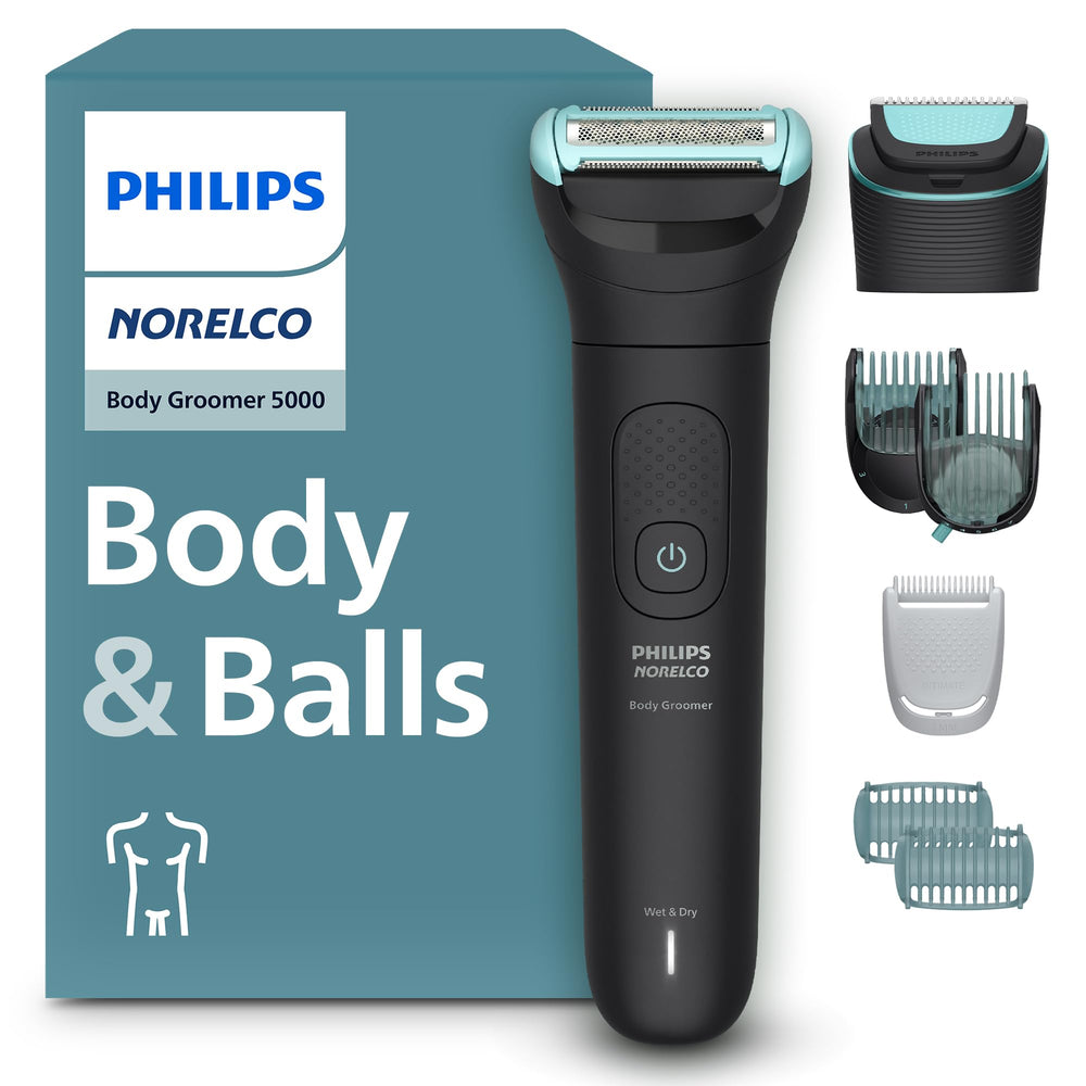 Norelco Body Groomer 5000 dual-head system for efficient full-body grooming.