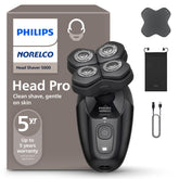 Norelco Pro 5000 360° flex head follows contours for a smooth shave.