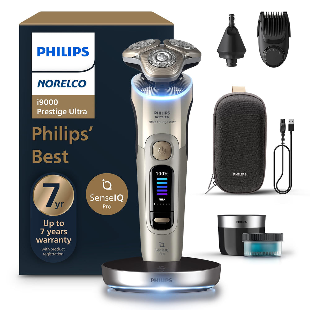 Norelco i9000 Prestige Ultra 360° heads reach difficult areas for a precise shave.