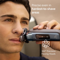 Norelco i9000 side handle reveals ergonomic grip for comfortable, extended use.