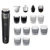 Norelco Multigroom 5000 titanium blades provide precise trimming and long-lasting sharpness.