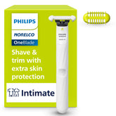 Norelco OneBlade Intimate handle for precise grooming in sensitive areas.