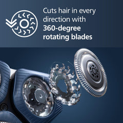 Norelco Shaver Series 7000 with 360-flex heads following facial contours.