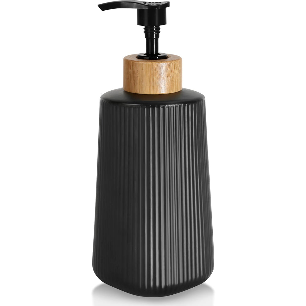 Nortsa Miira glass soap dispenser with matte black finish for modern bathrooms.