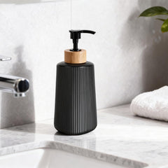 Nortsa Miira striped glass dispenser design adds modern farmhouse charm.