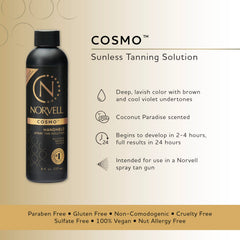 Norvell Cosmo bottle label detail highlighting natural DHA blend and undertones