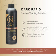 Norvell Premium Spray Tan Dark Rapid bottle highlights quickly developing bronze shade.