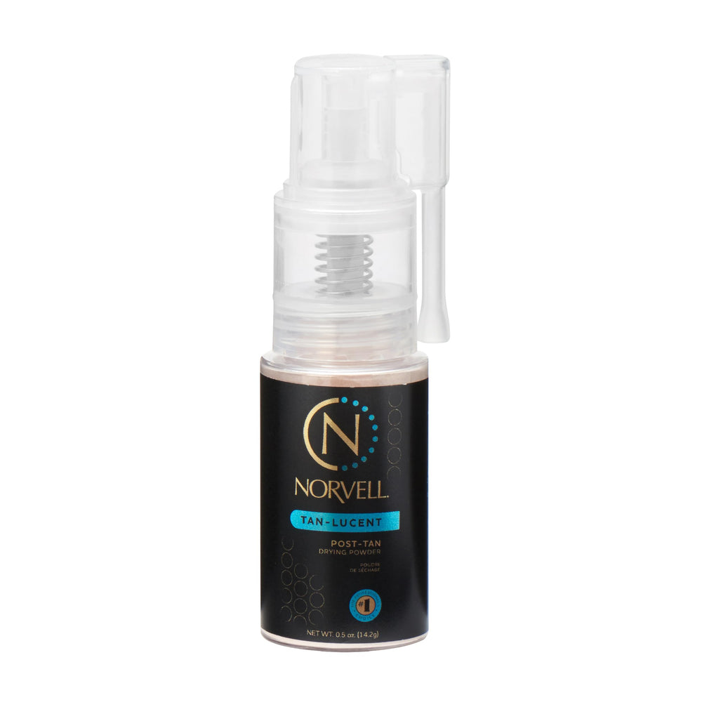 Norvell Tan-Lucent, envase frontal para uso profesional sin talco.