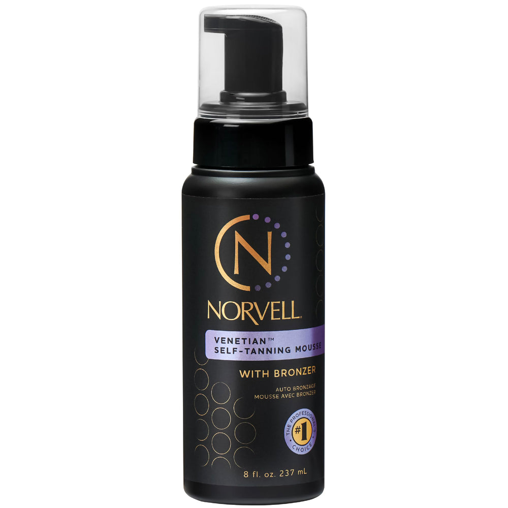 Norvell Venetian self-tanner mousse bottle on counter for quick at-home bronzing