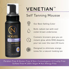 Norvell Venetian self-tanner mousse texture close-up showing velvety formula for even application