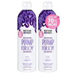 Not Your Mother's Plump for Joy dry shampoo 2-pack bottle front view for quick refresh and added volume.