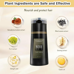 Nova Hair Dye Shampoo: cabello marrón oscuro preparado con fórmula botánica suave