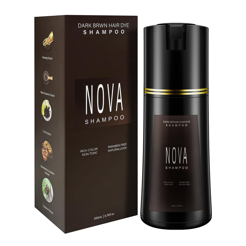 NOVA SHAMPOO bote colorante para cobertura de canas en casa.