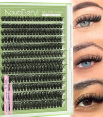 NovaBeryl fluffy lash clusters 60D kit for airy volume at home.