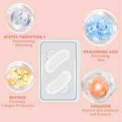 NOVALIFT Kunnozz eye patches application closeup for cooling relief and puffiness reduction.
