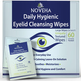 NOVEHA daily eyelid wipes packaging shown for convenient on-the-go eye hygiene.