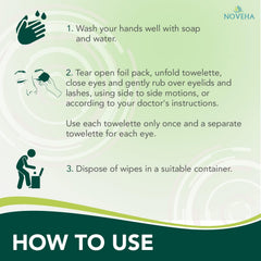 Close-up texture of NOVEHA wipe for lash line cleansing
