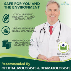 Tea tree oil in NOVEHA wipes provides cleansing power around sensitive eyes.