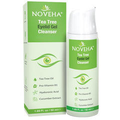 NOVEHA gel limpiador de parpados con arbol de te, limpia suavemente y alivia irritacion ocular.