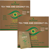 NOVEHA packaging for Tea Tree & Coconut Oil Eyelid Wipes, ready for daily cleansing.