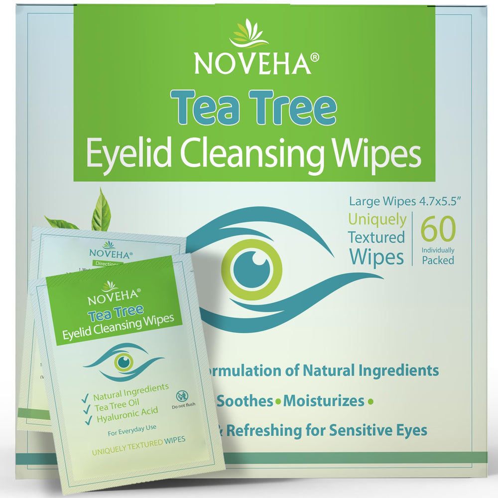 Toallitas NOVEHA para ojos con aceite de árbol de té, limpieza suave.