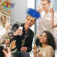 Novelty Place blue hairy headband at party creates eye-catching Halloween vibes.