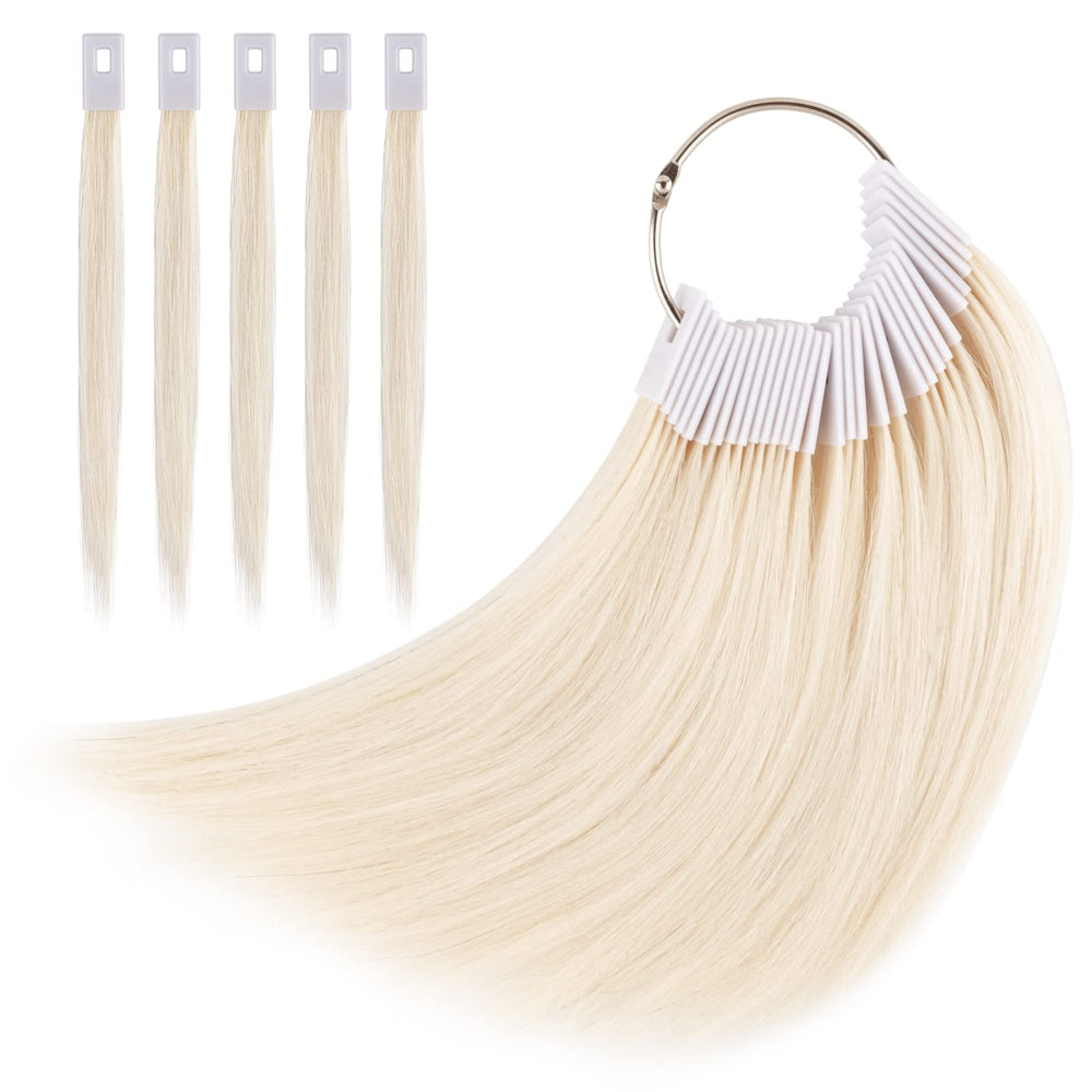 Noverlife swatches in lightest blonde show real hair texture for color testing.