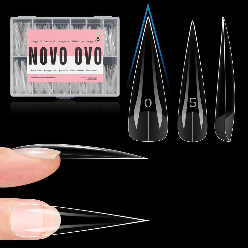 NOVO OVO punas-estilete naturales frente, aspecto limpio para manicura rápida.