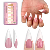 NOVO OVO white French tip sharp stiletto nails for fast salon-quality manicures.