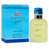 NovoGlow Dolcetto Light Blue bottle front view showing premium design for stylish gifting
