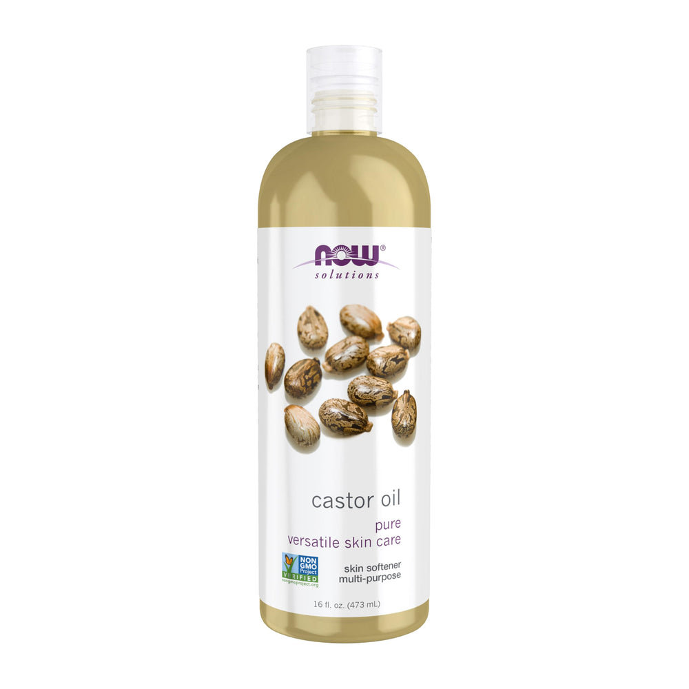 NOW Foods Castor Oil 16oz bottle moisturizes and softens skin naturally