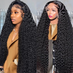Noxlouis deep wave lace front wig front view for natural volume and shine.