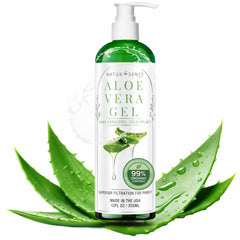 NTRSNS NaturSense gel aloe vera 99% en botella, hidratación pura para piel y cabello.