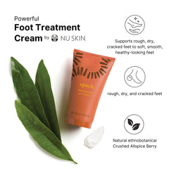 Applying Nu Skin Epoch Sole Solution to heels for daily conditioning.