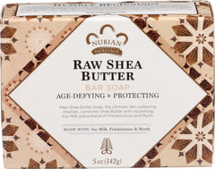 Nubian Heritage raw shea butter bar soap side view highlighting rich lather.