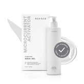NuFACE Aqua Gel Activator bottle showing hydrating microcurrent-ready formula for smoother skin.